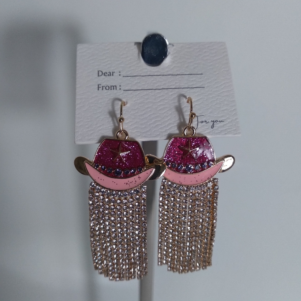 Pink and Gold Cowgirl Hat Earrings